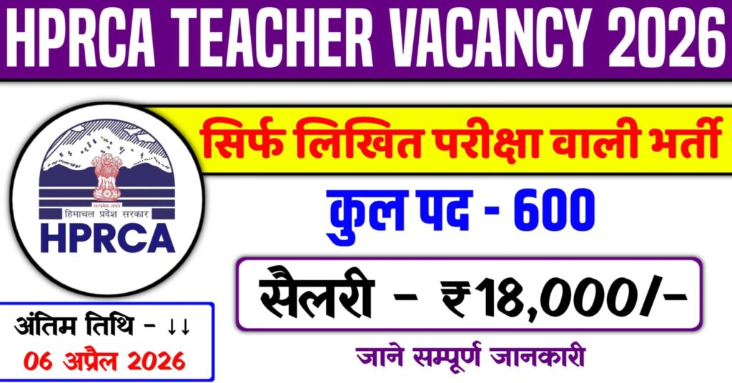 HPRCA Teacher Vacancy 2026